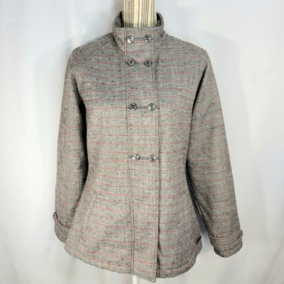 Merrell Aeroblock Grey & Red Plaid Zipper & Snap Fleece Lined Jacket Sz Medium